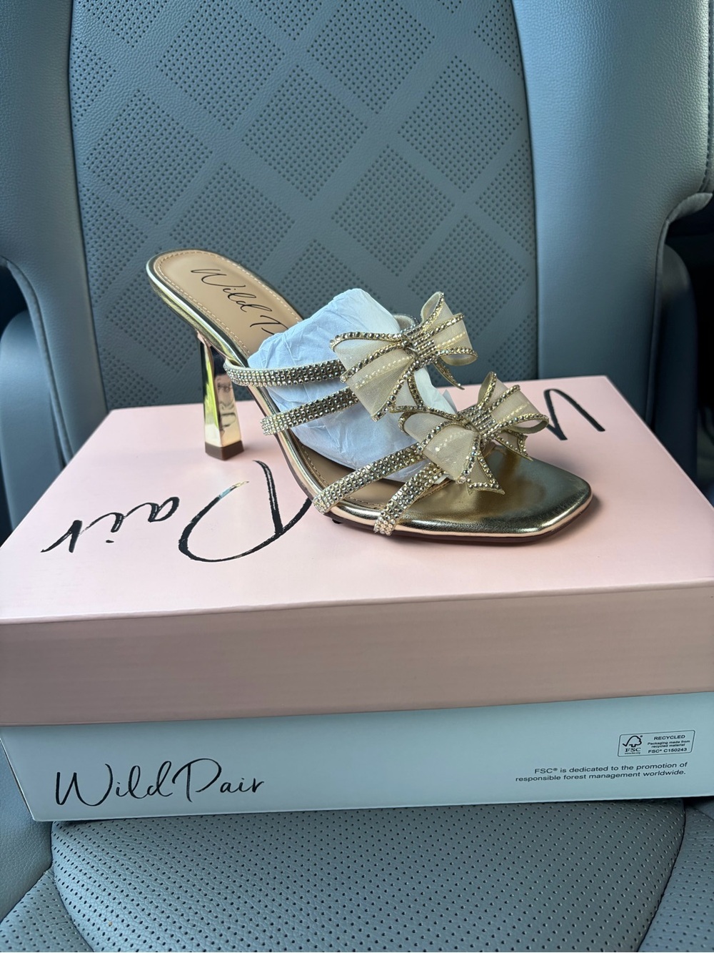 Wild Pair Gold Strappy Bow High-Heel for Women up